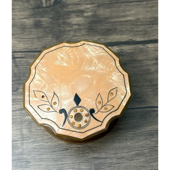 Vintage Art Deco Celluloid Vanity Set | 1940’s| Faux Marble Peach Design - Picture 4 of 10